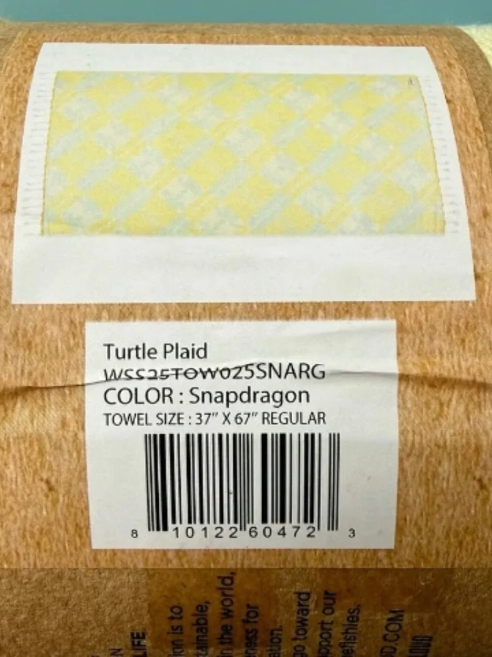 Sand Cloud Turtle Plaid Towel Yellow Green Save the Fishes New!